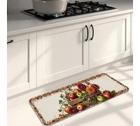 Tapis de cuisine en forme de pomme pour sol, ciseaux traditionnels rustiques, fleurs d'automne rouge, confortable, lavable, tapis de cuisine décoratif pour évier, buanderie, salle de bain, entrée