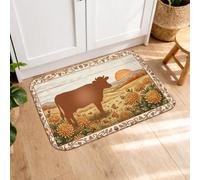 Tapis de cuisine en forme de vache pour sol, ferme, rustique, moisson, floral, automne, tapis lavable doux pour évier, buanderie, salle de bain, couloir, 40,6 x 61 cm, marron