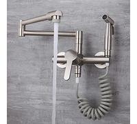 Tapis de cuisine en laiton massif en laiton Hot & Cold Singe Booker Taps, avec robinet de cuisine rotatif mural, pistolet à pistolet, Taps de mélangeur nickel/chrome pliable (nickel) Beauty