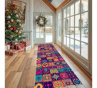 Tapis de Cuisine Ethnique Patchwork Tapis de Couloir Long Devant Evier, Paillasson Absorbant avec Motif Tribal Carré Entrée et Salle de Bain 60x120 cm
