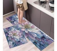 Tapis de Cuisine Fleurs Abstraites - Tapis de Passage Fleurs Sauvages Tachetées 40x60cm+40x120cm - Confort Pieds Nus - Carpette Antidérapant et Lavable pour Manger, Couloir, Buanderie, Bleu-Gris
