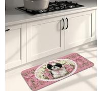 Tapis de cuisine floral pour sol, motif roses pêche vintage Shih Tzu, tapis doux, rembourré, confortable, lavable, antidérapant pour éviers de cuisine, buanderie, salle de bain, 40,6 x 119,4 cm