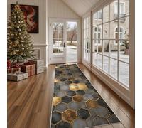 Tapis de Cuisine Géométrique Hexagone Antidérapant et Lavable, Tapis de Couloir Long Chic Or Devant Evier, Paillasson Absorbant avec Motif Mosaïque Carreaux Entrée et Salle de Bain 60x120 cm