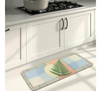 Tapis de cuisine géométrique moderne pour sol, fougères bleues, vintage, rembourré, confortable, lavable, décoration pour éviers, buanderie, salle de bain, 40,6 x 119,4 cm