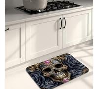 Tapis de cuisine gothique pour sol, motif tête de mort et rose, tapis doux vintage, rembourré, confortable, lavable, antidérapant pour cuisine, évier, buanderie, salle de bain, 40,6 x 61 cm