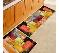 Tapis de Cuisine Imprimé Aquarelle Multicolore, Treer Antidérapant et Lavable en Machine Entrée Devant Evier Tapis de Sol Tapis pour Chambre à Coucher, Salon (Géométrie,50x80cm)