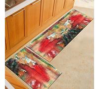 Tapis de Cuisine Imprimé Aquarelle Multicolore, Treer Antidérapant et Lavable en Machine Entrée Devant Evier Tapis de Sol Tapis pour Chambre à Coucher, Salon (Rouge,40x120cm)