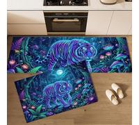 Tapis De Cuisine Lot De 2 Lavable Animaux Psychédéliques Forêt | Paillasson Devant D'Évier Antidérapant Ciel Étoilé Fantastique Plantes, Absorbant Tapis De Sol Pour Bureau, Bleu Foncé, 50X80+50X180Cm