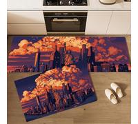 Tapis De Cuisine Lot De 2, Tapis De Affiche Rétro New York Ville Du Coucher Soleil, Antidérapants Lavables, Passage Paillasson Porte Anti-Fatigue Pour Cuisine Entrée, Orange Brûlé, 44X75+44X120Cm