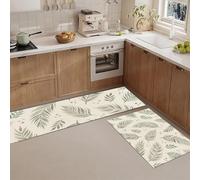 Tapis De Cuisine Lot De 2, Tapis De Feuille De Palmier Bohème Plante Minimaliste, Antidérapants Lavables, Passage Paillasson Porte Anti-Fatigue Pour Cuisine Entrée, Vert Olive, 43X75+43X150Cm