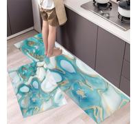 Tapis de Cuisine Minimalisme Nordique Antidérapant, 45x75cm+45x150cm Tapis de Cuisine Devant Evier Marbre À Pois, Anti-salissures, Lavable en Machine pour Buanderie, Entrée, Couloir, Bleu Menthe