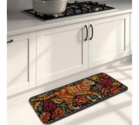 Tapis de cuisine motif chat en vitrail pour sol, motif feuilles d'automne, tapis décoratif, confortable, lavable, antidérapant pour éviers, buanderie, salle de bain, 40,6 x 119,4 cm