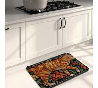 Tapis de cuisine motif chat en vitrail pour sol, motif feuilles d'automne, tapis décoratif, confortable, lavable, antidérapant pour éviers, buanderie, salle de bain, 50,8 x 78,7 cm
