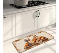 Tapis de cuisine motif citrouilles pour sol, ferme, pommes, bâtons de cannelle, beige automnal, lavable et confortable, décoration pour évier, buanderie, salle de bain, entrée, 40,6 x 119,4 cm