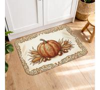 Tapis de cuisine motif citrouilles pour sol, rustique, traditionnel, feuilles et fleurs, crème, doux, lavable, pour évier, buanderie, entrée, couloir, 40,6 x 61 cm