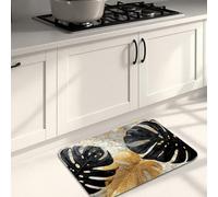 Tapis de cuisine motif feuilles tropicales noires et dorées, rembourré, lavable, antidérapant pour cuisine, évier, buanderie, salle de bain, 50,8 x 78,7 cm