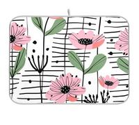Tapis de cuisine motif fleurs pastel, rayures noires, tapis de séchage XL 45,7 x 61 cm