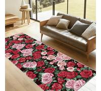 Tapis de Cuisine Motif Floral Coloré Rose Tapis de Couloir 80x300cm Romantique Floral Botanique Feuilles Vertes Long Passage Lavable AntidéRapant pour Cuisine Salon Long Carpet Chambre Chemin Entrée