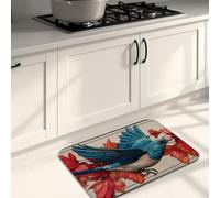 Tapis de cuisine motif oiseau pour sol, motif feuille d'oiseau bleu, tapis doux, rembourré, confortable, lavable, antidérapant pour cuisine, évier, buanderie, salle de bain, 40,6 x 61 cm
