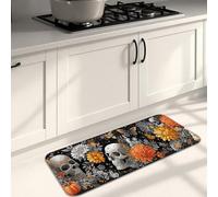 Tapis de cuisine motif tête de mort pour sol, orange floral, vintage, artistique, doux, rembourré, confortable, lavable, antidérapant pour cuisine, évier, buanderie, salle de bain, 40,6 x 119,4 cm