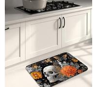 Tapis de cuisine motif tête de mort pour sol, orange floral, vintage, artistique, doux, rembourré, confortable, lavable, antidérapant pour cuisine, évier, buanderie, salle de bain, 40,6 x 61 cm