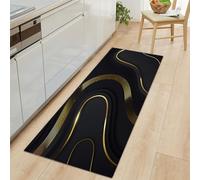 Tapis de Cuisine Noir Antidérapant et Lavable 60x150cm - Tapis Couloir Long Motifs Luxe Géométrique Moderne en Marbre, Tapis d Entree Interieur, Tapis Devant Evier Absorbant Décoratif