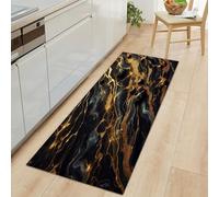 Tapis de Cuisine Noir Tapis de Couloir 60x180cm, Luxe Doré Noir Marbré Tapis de Cuisine Antidérapant, Lavable Tapis de lanières et Résistant pour se Tenir Debout