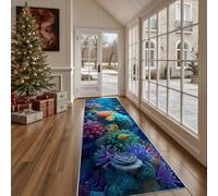 Tapis de Cuisine Océan Corail Antidérapant et Lavable, Tapis de Couloir Long Mer Poisson , Devant Evier, Paillasson Absorbant avec Motif Monde sous Marin Algues Entrée et Salle de Bain 80x240 cm