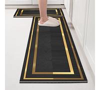 Tapis de Cuisine Or Noir Tapis Cuisine Devant Evier Long Antidérapant et Lavable Ensemble Universel Salle de Bain Douche Paillasson