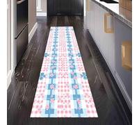Tapis de Cuisine Patchwork Carreaux Antidérapant et Lavable, Tapis de Couloir Long Floral Fleur Devant Evier, Paillasson Absorbant avec Motif Mignon Nœud Papillon Entrée et Salle de Bain 80x240 cm