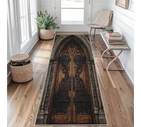 Tapis De Cuisine Porte en Bois, Tapis De Couloir Arche Médiévale Vintage, Chambre Buanderie Couloir Et Balcon Passage Carpet 80x200cm Poils Ras Lavable en Machine Antidérapant Rugs