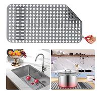 Tapis de Cuisine, Protecteur d'évier 63,5 x 33 cm, grilles Pliables antidérapantes pour Fond d'évier en Porcelaine et Acier Inoxydable, Peut être coupé à n'importe Quelle Taille (Gris)
