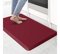 Tapis de cuisine rembourré anti-fatigue - Imperméable et antidérapant en cuir PVC épais avec bord incliné pour évier de cuisine, bureau, salon, balcon, entrée (rouge, 44 x 71 x 1,2 cm)