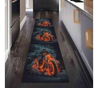 Tapis de Cuisine Rock & Roll Moto Antidérapant et Lavable, Tapis de Couloir Long Feu Flamme Devant Evier, Paillasson Absorbant avec Fumé Fumée Entrée et Salle de Bain 60x120 cm
