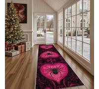 Tapis de Cuisine Romantique Cœur Tapis de Couloir Long Horreur Araignée Devant Evier, Paillasson Absorbant avec Motif Baroque Toile d'Araignée Entrée et Salle de Bain 80x240 cm