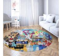 Tapis de Cuisine Rond Tapis de Sol circulaires lavables Lion Street Art Antidérapant Petit Circulaire pour Chambre Salle de Bain Entrée Pièce Nuit d’Enfants Bureau - Multicolore 135cm