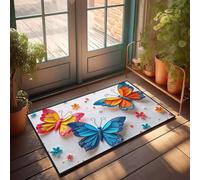Tapis de cuisine rustique en papier coloré avec papillons et fleurs, décoration de camping-car, tapis de bienvenue pour porte d'entrée (65 x 90 cm)