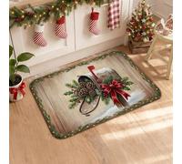 Tapis de cuisine rustique rustique Motif camion Rouge 40,6 x 61 cm | Thème ferme, tapis pour sol de cuisine, fond en bois rustique, accents de pin d'hiver, atmosphère chaleureuse à la maison