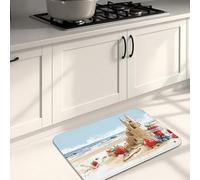 Tapis de cuisine sur le thème de la plage pour sol, château de sable et baies - Tapis doux vintage rembourré et confortable - Tapis décoratif lavable et antidérapant pour éviers de cuisine, buanderie