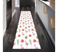 Tapis de Cuisine Tropical Flamingo Rose Antidérapant et Lavable, Tapis de Couloir Long Floral Hibiscus Devant Evier, Paillasson Absorbant avec Été Feuilles De Palmier Entrée et Salle de Bain 80x240 cm