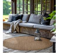 SIMPEX Tapis Extérieur Rond, pour Terrasse, Balcon et Jardin, Tapis de Cuisine Uni, Design Résistant aux Intempéries, Tissage Plat Effet Sisal, Tapis Lavable 120 cm Rond, Marron