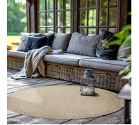 SIMPEX Tapis Extérieur Rond, pour Terrasse, Balcon et Jardin, Tapis de Cuisine Uni, Design Résistant aux Intempéries, Tissage Plat Effet Sisal, Tapis Lavable 160 cm Rond, Beige