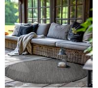 SIMPEX Tapis Extérieur Rond, pour Terrasse, Balcon et Jardin, Tapis de Cuisine Uni, Design Résistant aux Intempéries, Tissage Plat Effet Sisal, Tapis Lavable 200 cm Rond, Noir