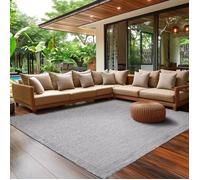 SIMPEX Tapis d'Extérieur pour Terrasse, Balcon et Jardin, Tapis de Cuisine Uni, Design Résistant aux Intempéries, Tissage Plat Effet Sisal, Tapis Lavable 240 x 340 cm, Gris