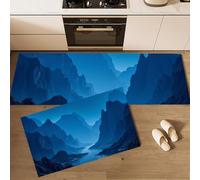 Tapis de Cuisine Vallée Rivière, Antidérapant et Lavable en Machine Magnifique Peinture De Paysage Tapis de Sol pour Salon, Entrée, Devant Evier (Bleu Foncé, 50x80cm+50x150cm)