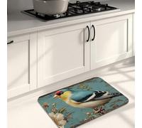 Tapis de cuisine vintage à motif floral pour sol, motif oiseau, rembourré, confortable, lavable, antidérapant pour cuisine, évier, buanderie, salle de bain, 40,6 x 61 cm