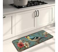 Tapis de cuisine vintage à motif floral pour sol, motif oiseau, tapis doux, rembourré, confortable, lavable, antidérapant pour cuisine, évier, buanderie, salle de bain, 40,6 x 119,4 cm