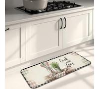 Tapis de cuisine vintage à motif floral pour sol, rustique Cook with Love, confortable, lavable, décoration pour éviers, buanderie, salle de bain, 40,6 x 119,4 cm