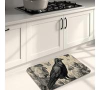 Tapis de cuisine vintage corbeau pour sol, motif floral et oiseau noir, tapis doux, rembourré, confortable, lavable, antidérapant pour cuisine, évier, buanderie, salle de bain, 40,6 x 61 cm
