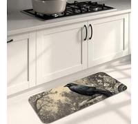Tapis de cuisine vintage corbeau pour sol, motif oiseau noir, tapis doux, rembourré, confortable, lavable, antidérapant pour cuisine, évier, buanderie, salle de bain, 40,6 x 119,4 cm